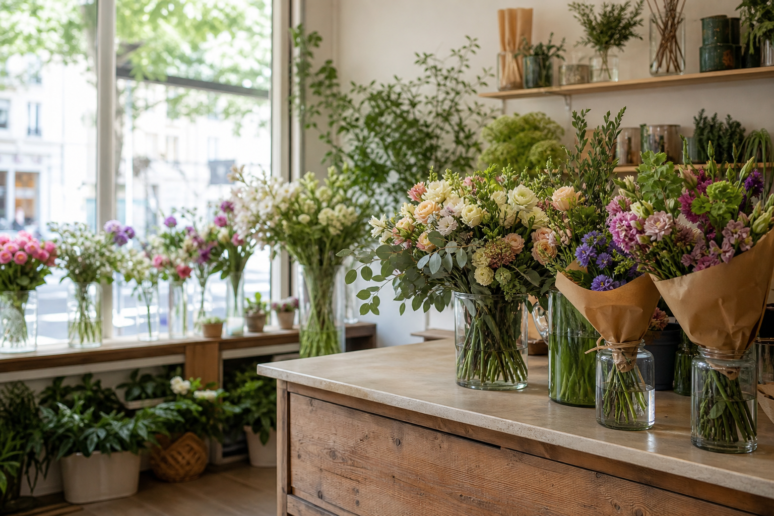 Florist arranging flowers