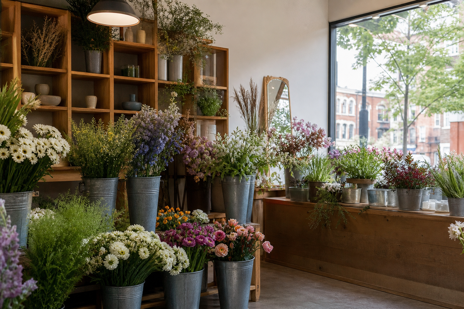 Flower buckets in atelier